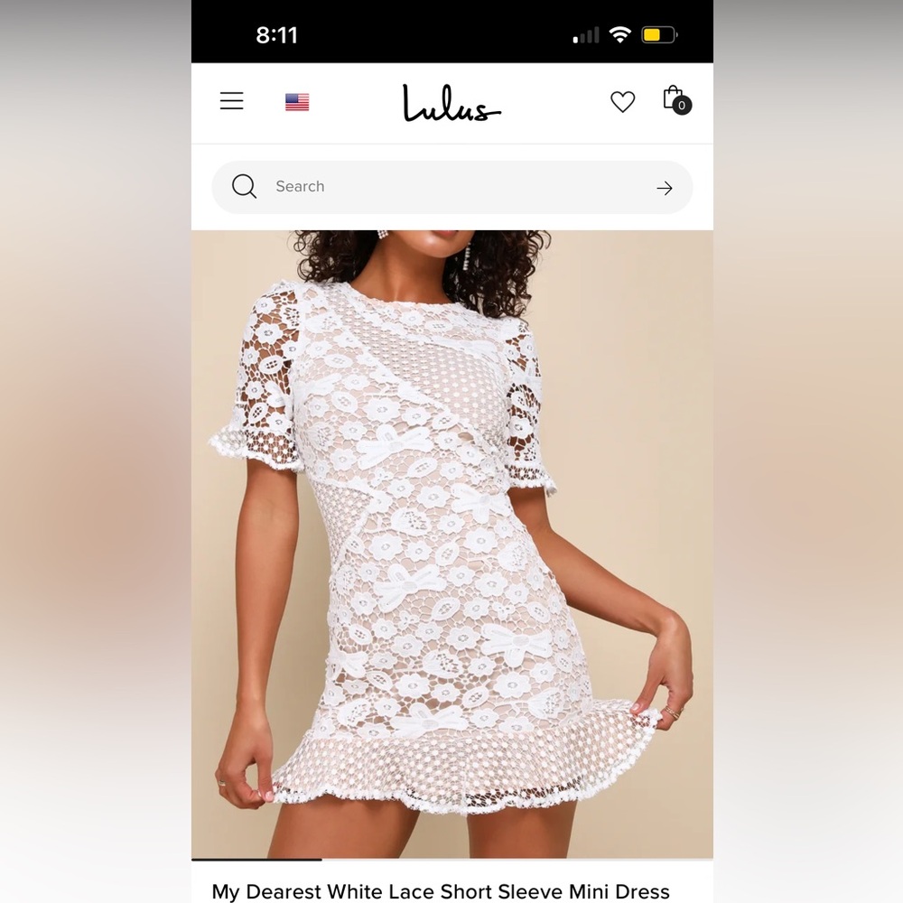 NWT Lulu's My Dearest White Short Sleeve floral Lace mini dress - small
